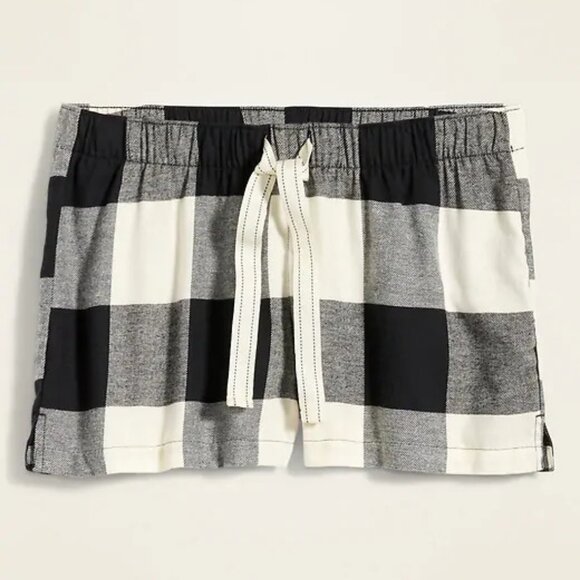 NWT Old Navy Flannel Boxer Pajama Sleep Shorts Black Buffalo Plaid Women XL XXL - Picture 1 of 1